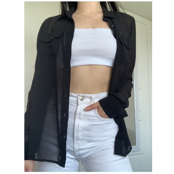 American Eagle Black Chiffon Button Up - Picture 2 of 3